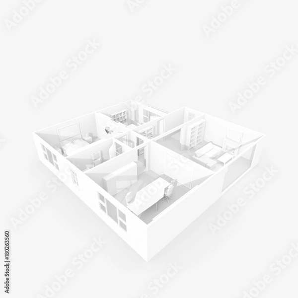 Fototapeta 3d interior rendering of white furnished home apartment