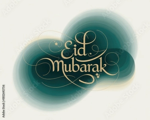 Obraz Golden Arabic calligraphy Eid Mubarak text on abstract teal green watercolor background image