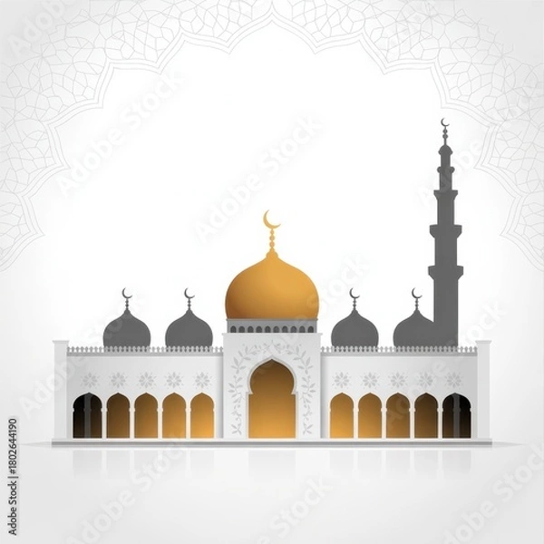 Obraz Minimalist vector illustration of a mosque with golden dome and minaret islam islamic
