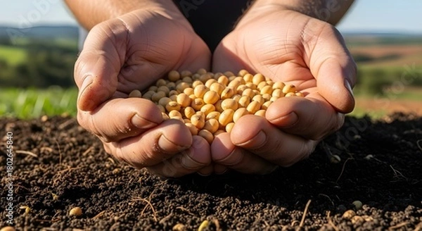 Fototapeta farmer holding soy