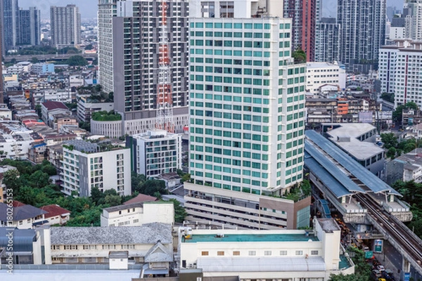 Fototapeta バンコク下町街ビル、青空、ビジネス、都会