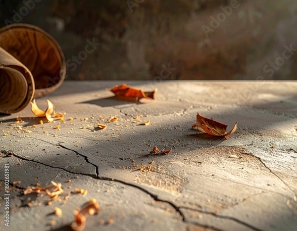 Obraz Wood Shavings on Concrete Surface. Generative Image