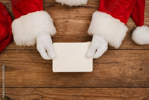 Obraz Santa Claus Hands Holding Blank Letter Top View with Copy Space
