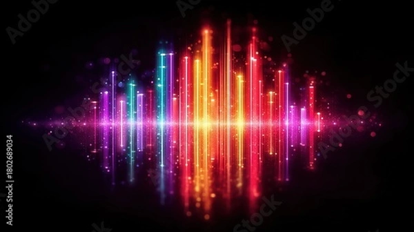 Obraz Colorful neon audio waveform visualization on black background