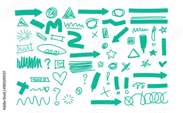 Fototapeta Teal hand drawn doodle elements collection for creative projects