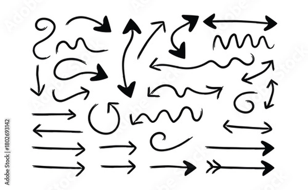 Fototapeta Hand drawn arrow collection with diverse styles and colors