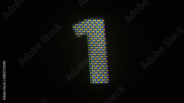 Obraz Bold number one with individual RGB pixels 3D render