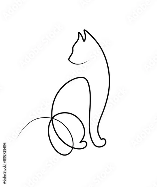 Fototapeta minimalist illustration of a sitting cat, drawn with a continuous line. This elegant cat is perfect for logos, branding, and decorative projects related to pets and veterinary medicine.