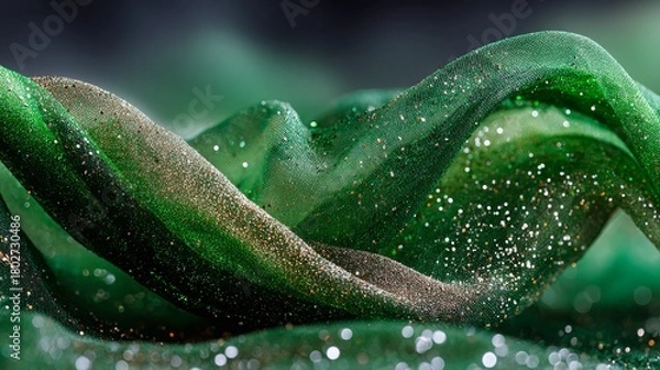 Obraz Sparkling green fabric with glitter swirls and texture detail