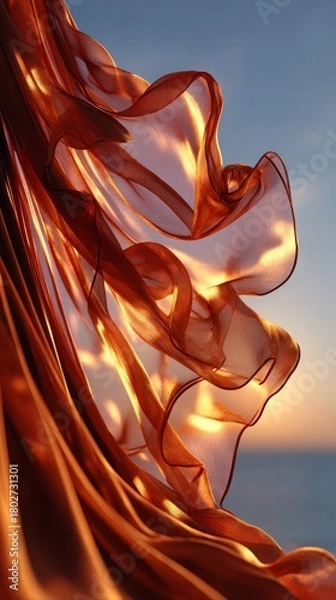 Obraz Flowing orange fabric in sunset light with gentle waves and soft glistening highlights