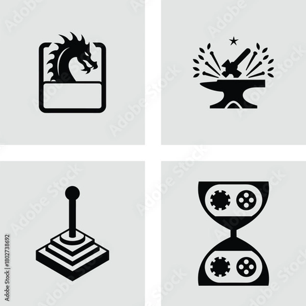 Fototapeta Set of game development icons flat vector glyph design elements isolated on white background for app and web design