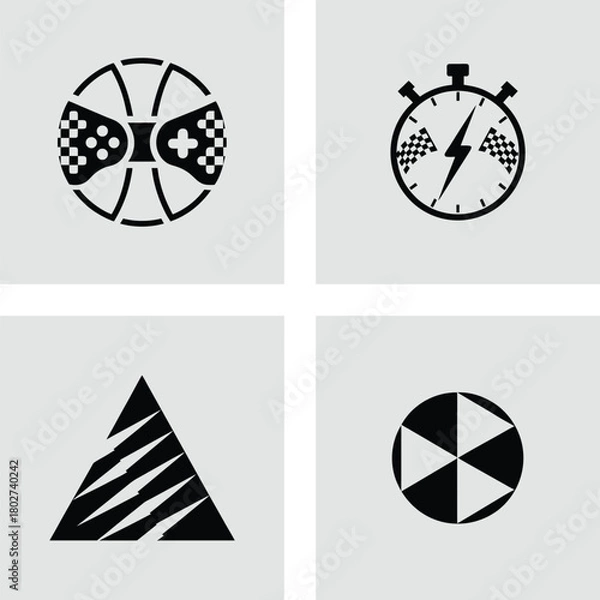 Fototapeta Set of diverse abstract icons simple flat vector design elements for app and web design isolated on white background