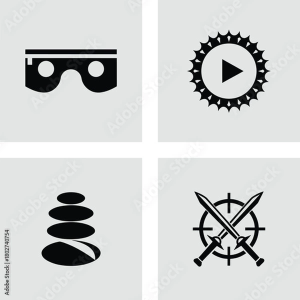 Fototapeta Set of minimalist entertainment icons simple flat vector design element for web and mobile apps isolated on white background