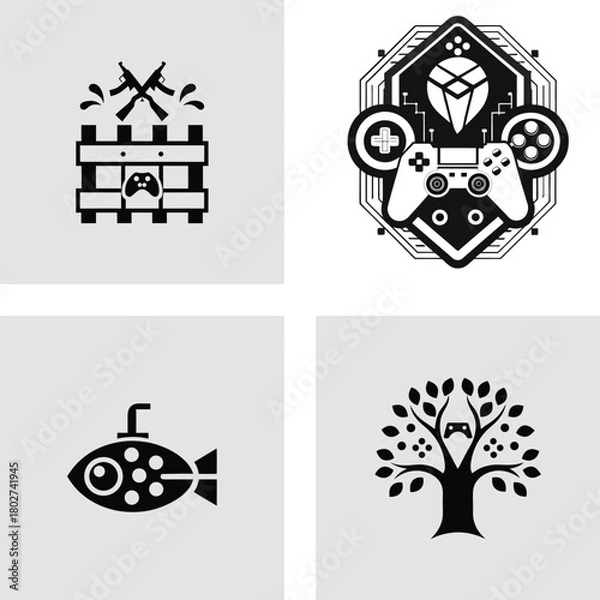 Fototapeta Set of gaming icons vector illustration in black and white design element for game development and app design