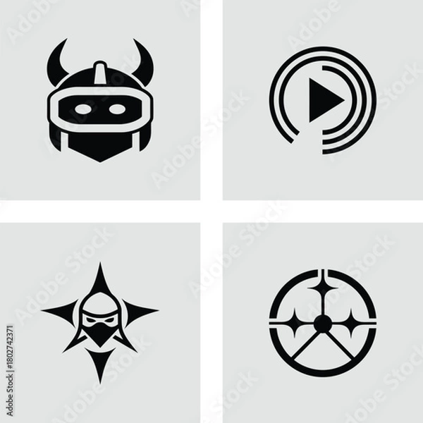 Fototapeta Set of minimalist game icons simple flat vector design elements isolated on white background