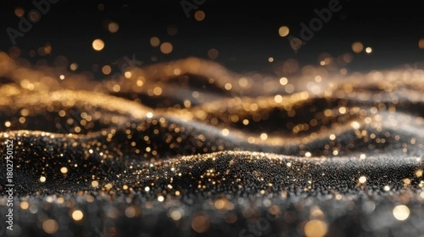 Obraz Abstract golden particles on dark shimmering surface background