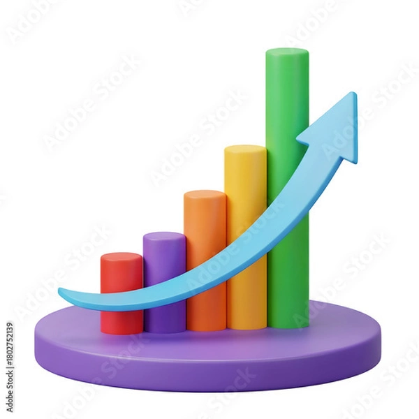 Obraz 3d bar chart with upward trending arrow isolated on transparent background