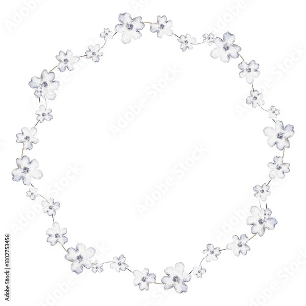 Obraz Botanical watercolor frame with floral arrangement. Illustration for greeting card, wedding template and holiday layout. Isolated composition for decoration and design.