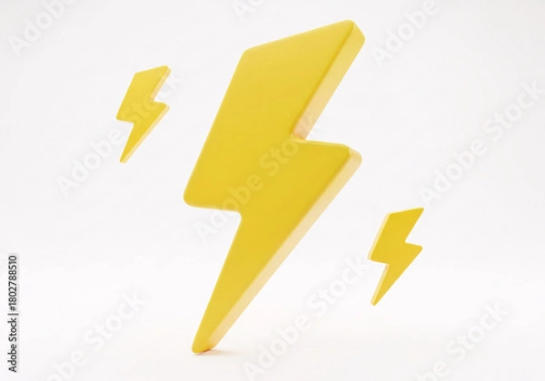 Obraz Three stylized yellow lightning bolt symbols isolated on a clean white background, representing power, energy, and speed, graphic design concept isolated on white background