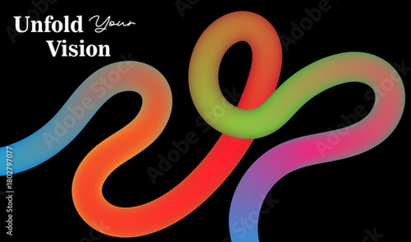 Fototapeta poster design with creative swirl 3d gradient  brush stroke on black background