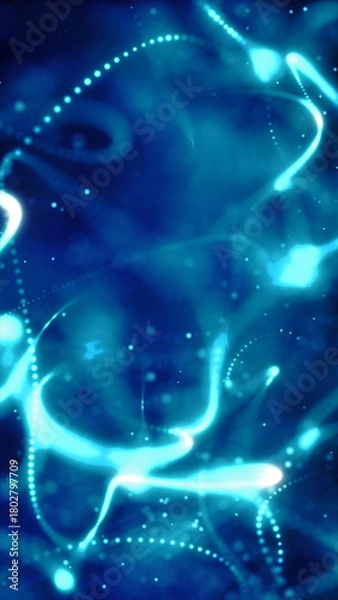 Fototapeta Abstract electric blue glowing trails and dots creating a sense of high-speed energy motion and digital flow