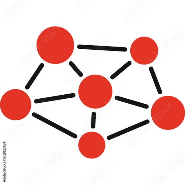Fototapeta Abstract Red Network Diagram With Connecting Lines And Circles On Transparent Background Simple Geometric Data Concept
