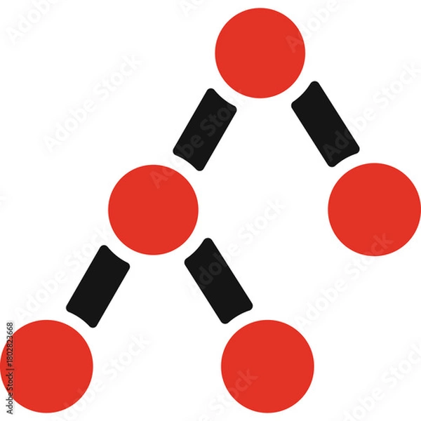 Fototapeta Abstract Red Node Tree Structure With Black Connecting Lines On Transparent White Background