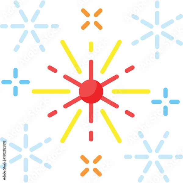 Fototapeta Abstract Red Yellow and Blue Sparkle Burst With Light Rays and Starbursts On Transparent Background Graphic Element