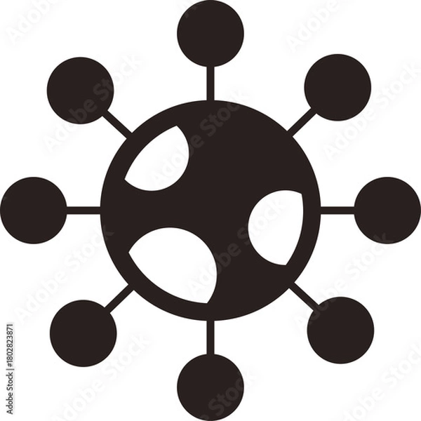 Fototapeta Abstract representation of a central sphere with radiating smaller spheres symbolizing connection or network in black and white