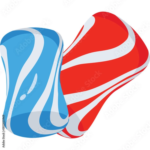 Fototapeta Abstract Red and Blue Swirl Shapes with White Stripes Against a Transparent Background