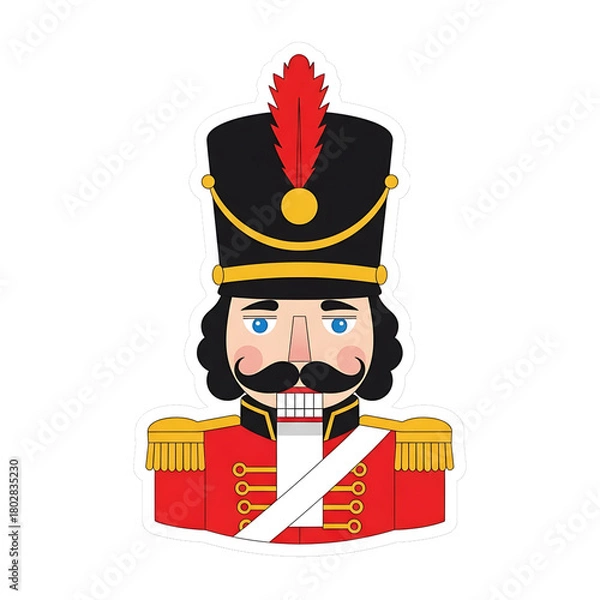 Fototapeta Nutcracker soldier dressed in red uniform with a tall hat.