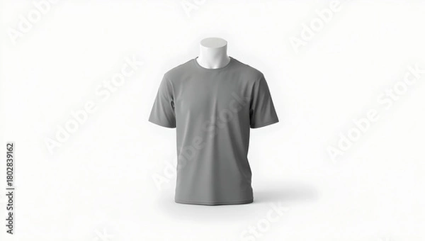 Obraz Full view of a gray t-shirt on a white mannequin torso against a bright white background.