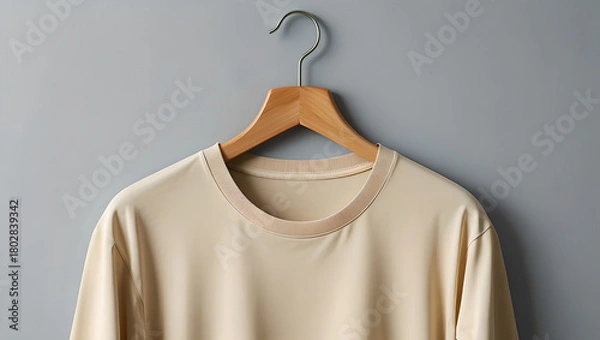Obraz Minimalist Beige T-Shirt on Hanger with Grey Background