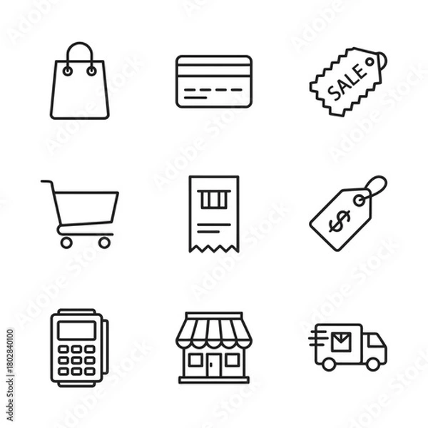 Obraz Minimalist icon set featuring shopping elements in black and white