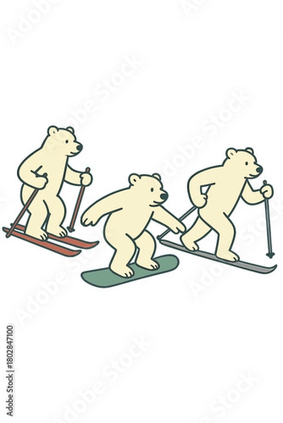 Obraz Polar bears ski, snowboard, and race cross-country as part of an outdoor winter sports concept