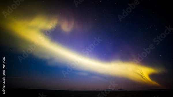 Obraz Display of the Aurora Borealis, Northern Lights, off the North East Coast of Iceland, sailing into the Arctic Circle. 