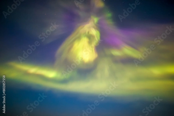 Obraz Display of the Aurora Borealis, Northern Lights, off the North East Coast of Iceland, sailing into the Arctic Circle. 