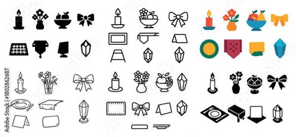 Fototapeta Colorful and monochrome icons collection