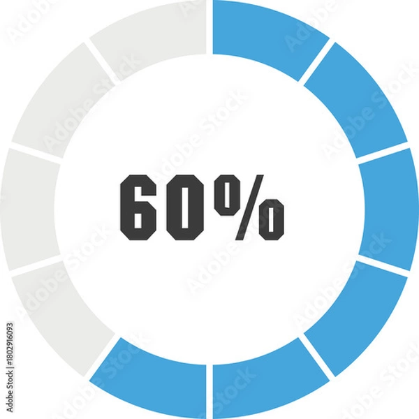 Fototapeta Circular Progress Bar Graphic Displaying 60 Percent Completion With Black and Blue Segments on White Background