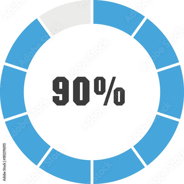 Fototapeta Circular Progress Bar Displaying Ninety Percent Complete with Segmented Blue and Black Sections on a Transparent Background