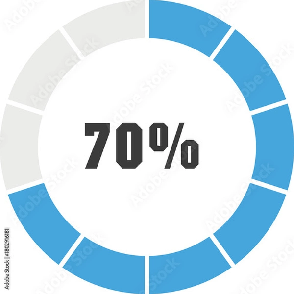 Fototapeta Circular Progress Bar Showing Seventy Percent Completion With Black And Blue Segments On White Background