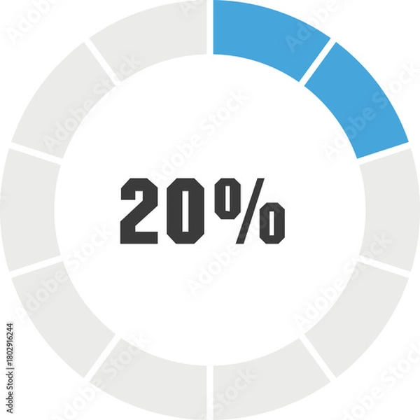 Fototapeta Circular Progress Bar Showing Twenty Percent Completion With Blue Segment Against White Background Isolated Graphic Element