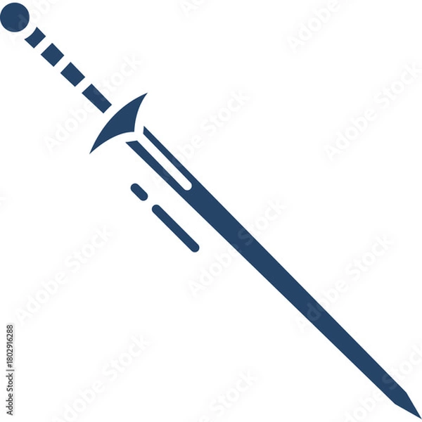 Fototapeta Dark Blue Medieval Sword Silhouette Isolated On Transparent Background With Simple Design Elements Representing Motion
