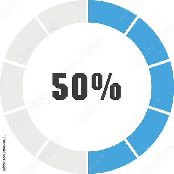 Fototapeta Circular Progress Indicator Showing Fifty Percent Completion With Black And Blue Segments On Transparent Background