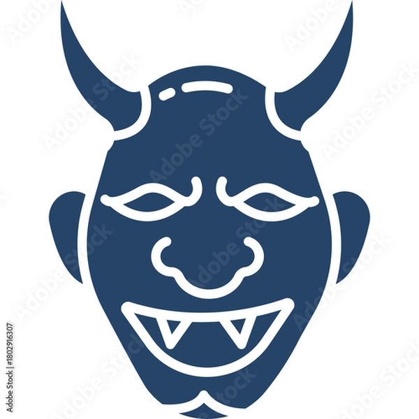 Fototapeta Dark Blue Oni Mask Silhouette With Sharp Teeth And Horns On Transparent Background A Japanese Folklore Character Symbol Graphic Design Element