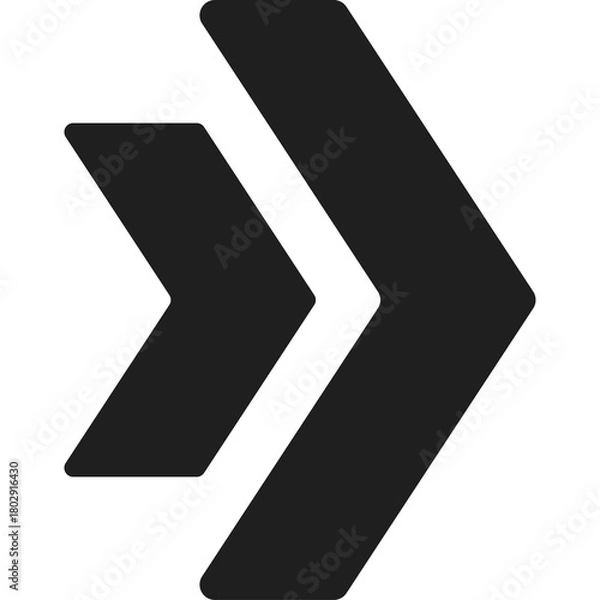 Fototapeta Double Chevron Arrow Icon in Black on Transparent Background symbolizing forward movement progress and direction
