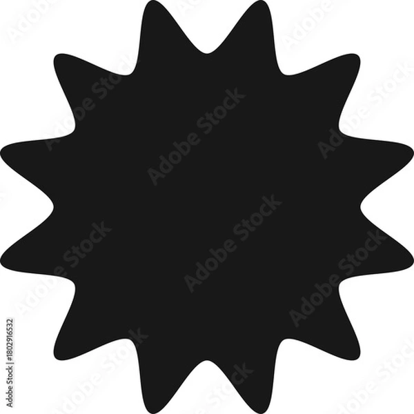 Fototapeta A simple black jagged starburst shape with a transparent background isolated on a white studio backdrop