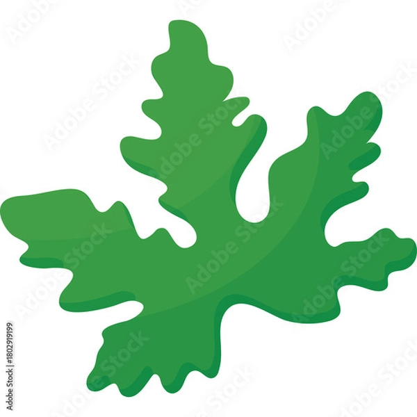 Fototapeta A Simple Green Leaf Shape with Jagged Edges on a Transparent Background in a Flat Design Style