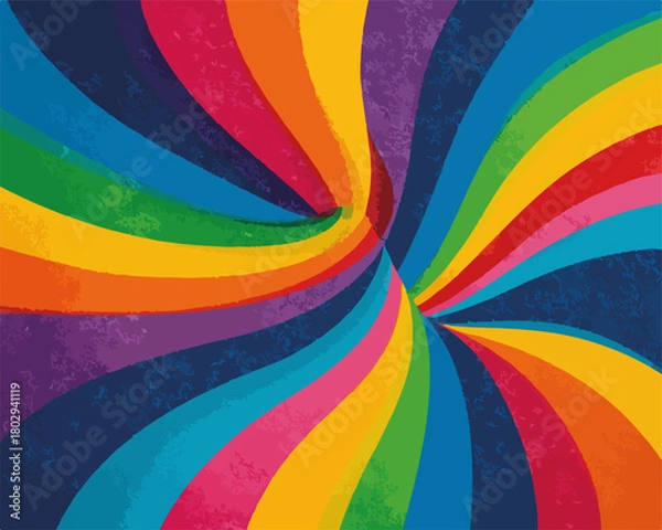 Obraz Abstrakcyjne, kolorowe tło z wirującymi tęczowymi pasmami i teksturą, idealne do projektów graficznych.
