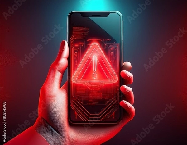 Obraz smartphone showing holographic red warning attention alert